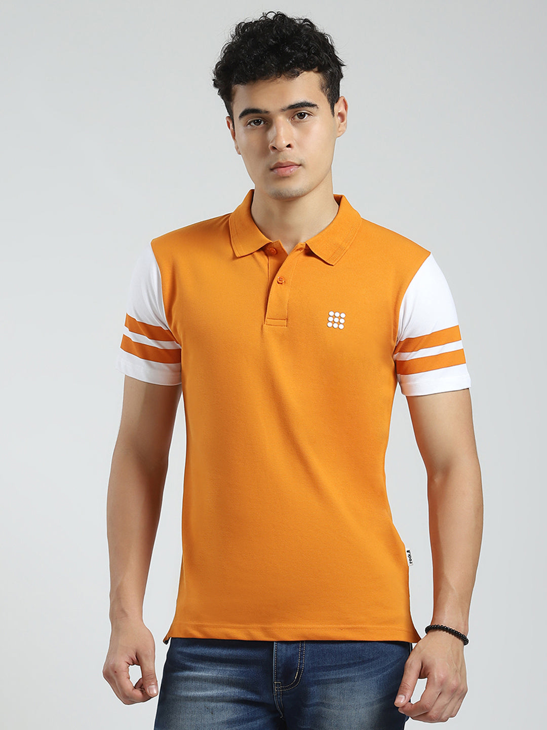Rock.it Men Orange Solid Collar Half Sleeve T-Shirt