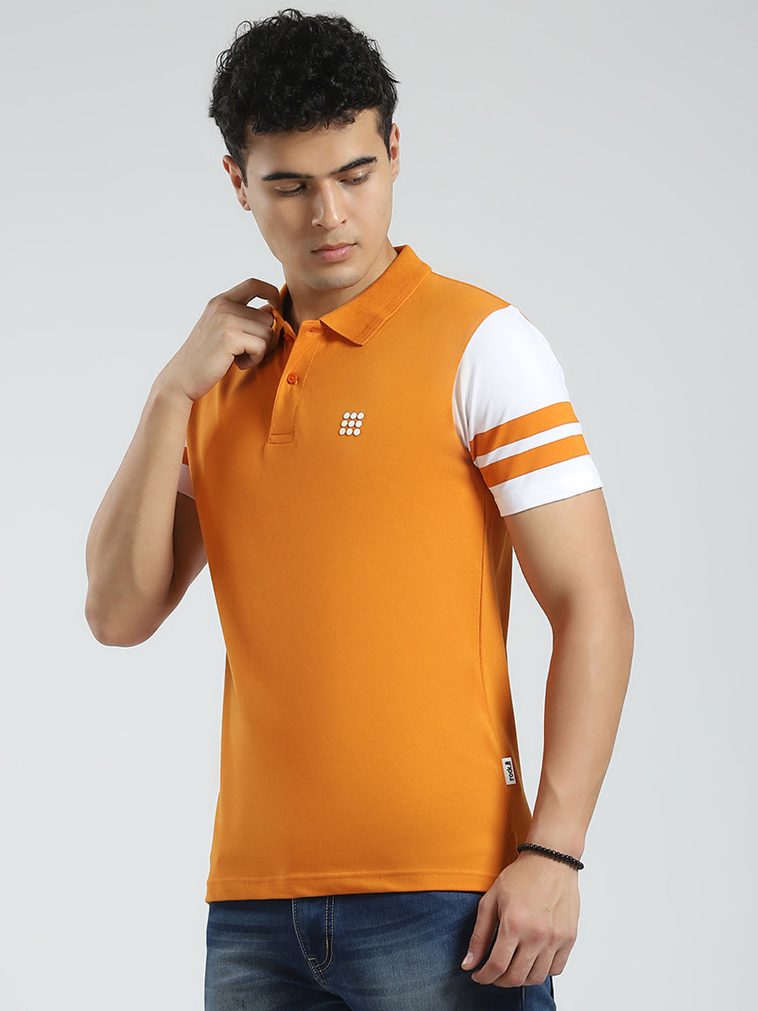 Rock.it Men Orange Solid Collar Half Sleeve T-Shirt