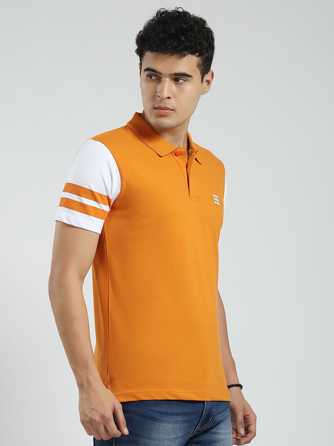 Rock.it Men Orange Solid Collar Half Sleeve T-Shirt