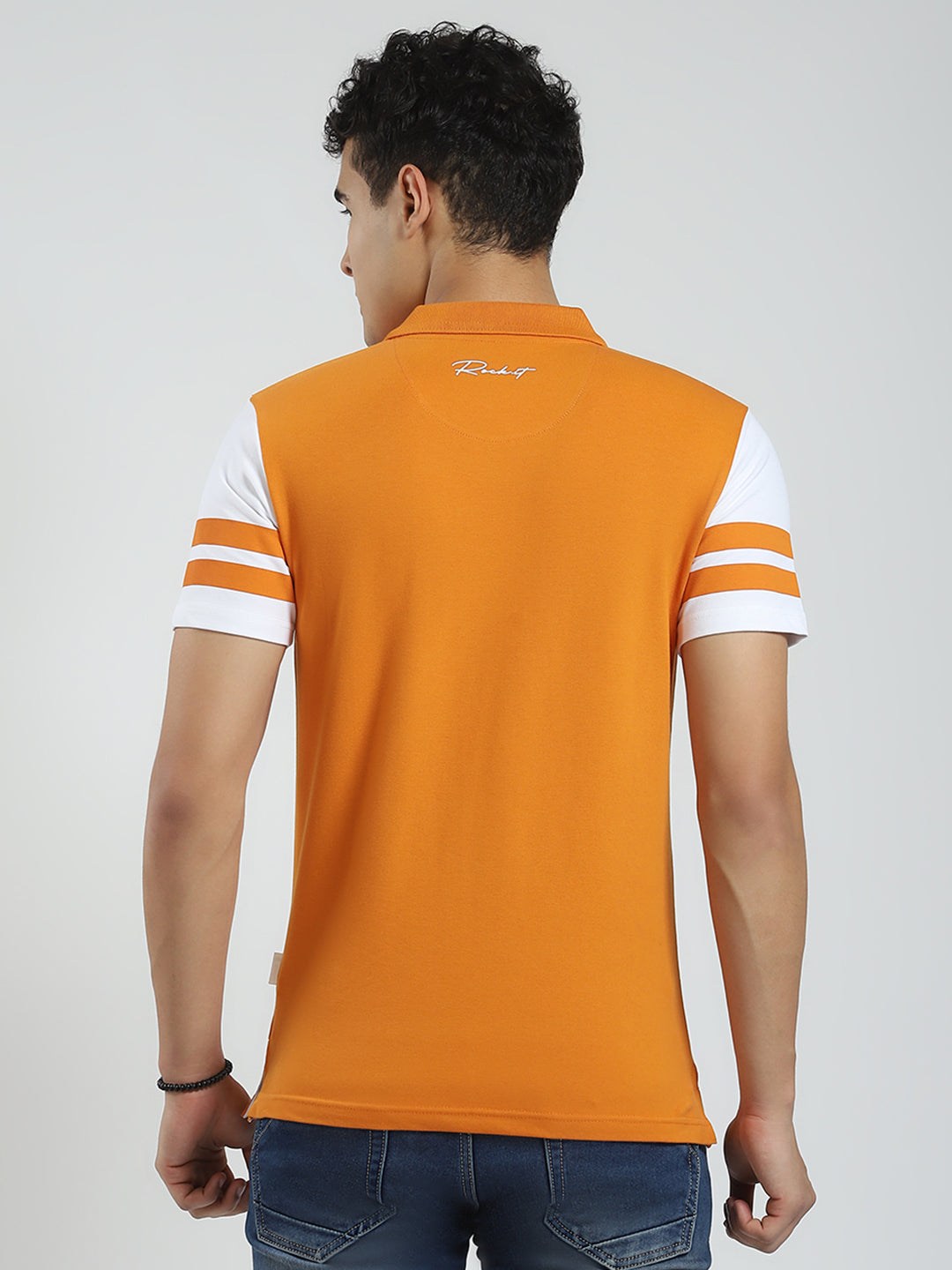 Rock.it Men Orange Solid Collar Half Sleeve T-Shirt