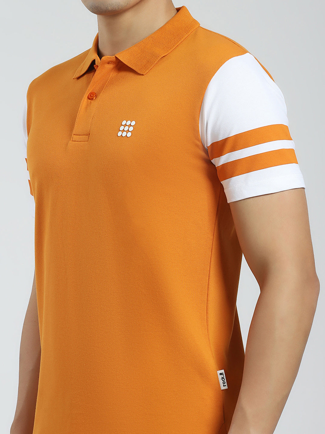 Rock.it Men Orange Solid Collar Half Sleeve T-Shirt