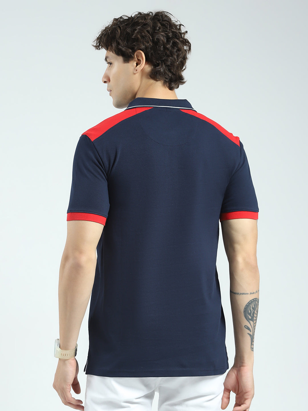 Rock.it Men Navy Blue Solid Collar Half Sleeve T-Shirt