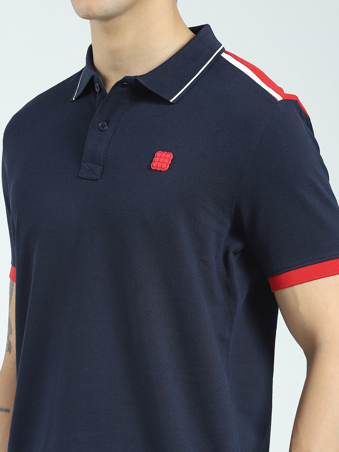 Rock.it Men Navy Blue Solid Collar Half Sleeve T-Shirt