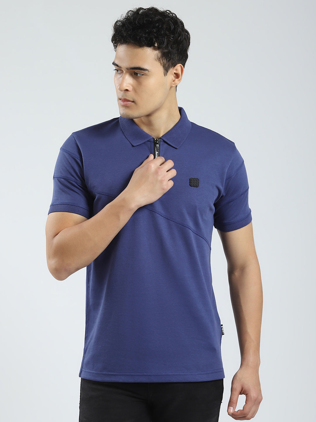Rock.it Men Blue Solid Collar Half Sleeve T-Shirt