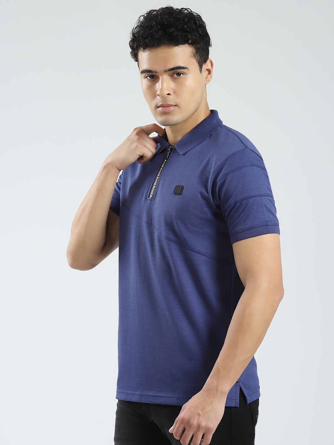 Rock.it Men Blue Solid Collar Half Sleeve T-Shirt