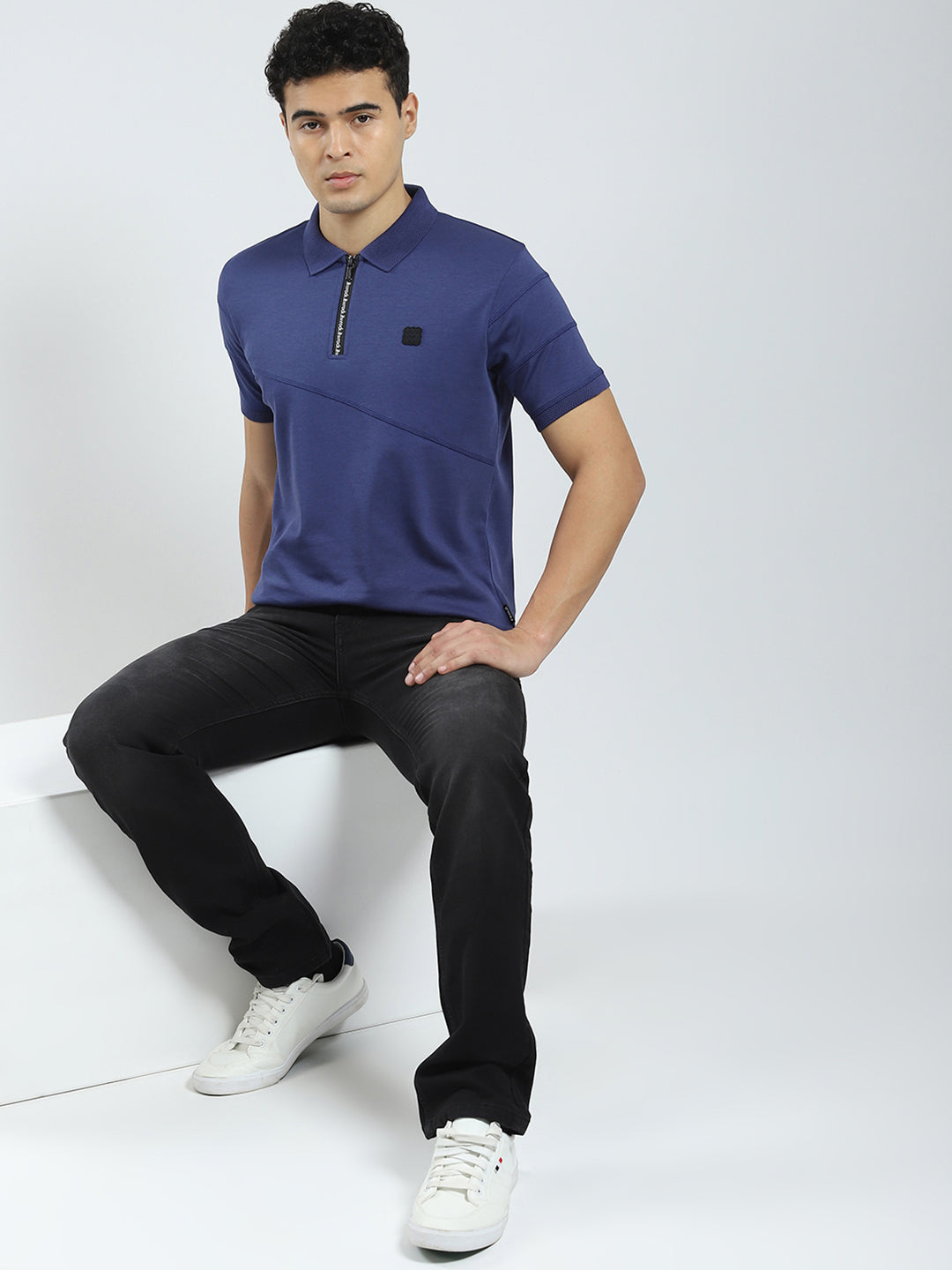 Rock.it Men Blue Solid Collar Half Sleeve T-Shirt