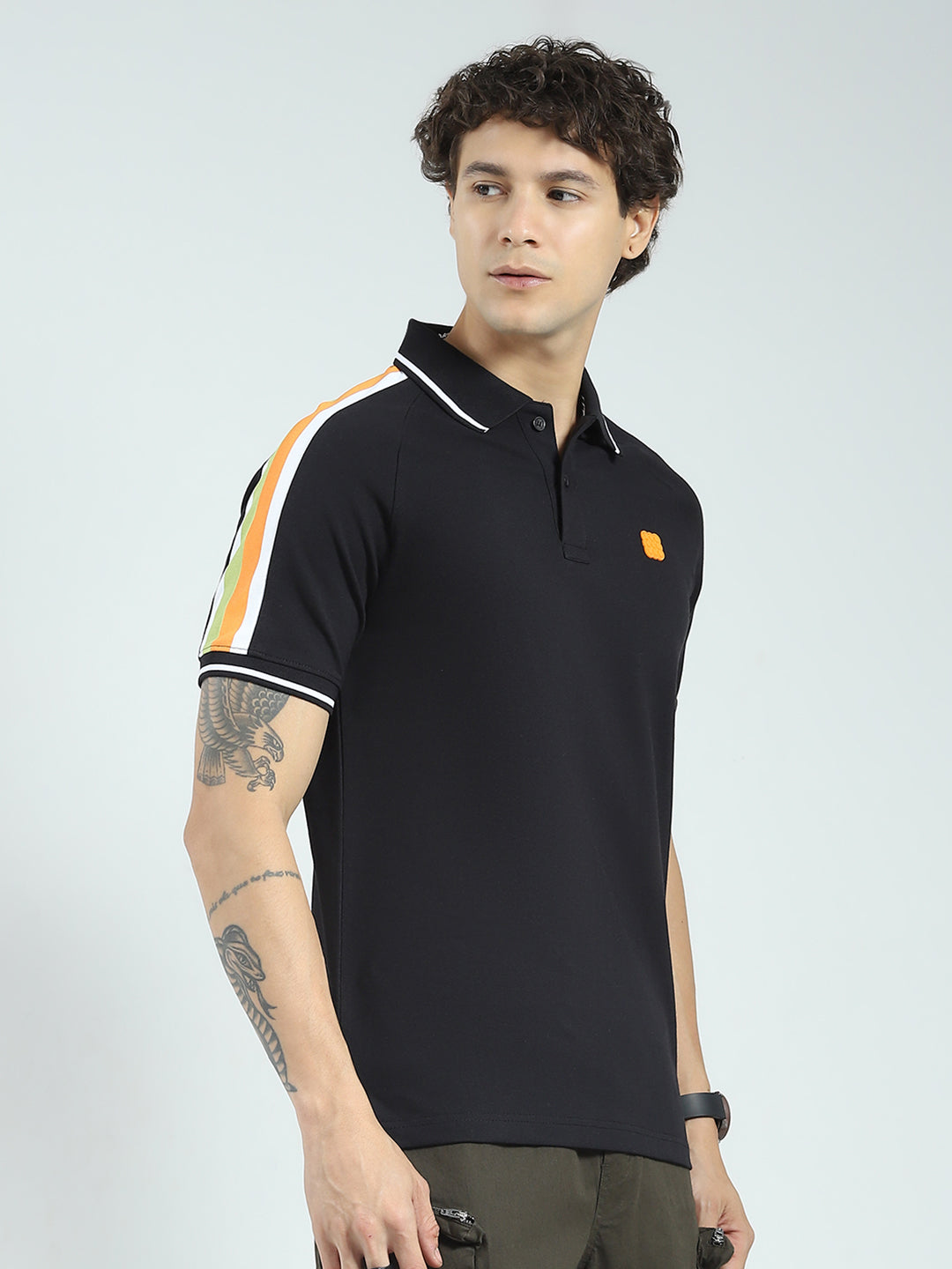 Rock.it Men Black Printed Collar Half Sleeve T-Shirt