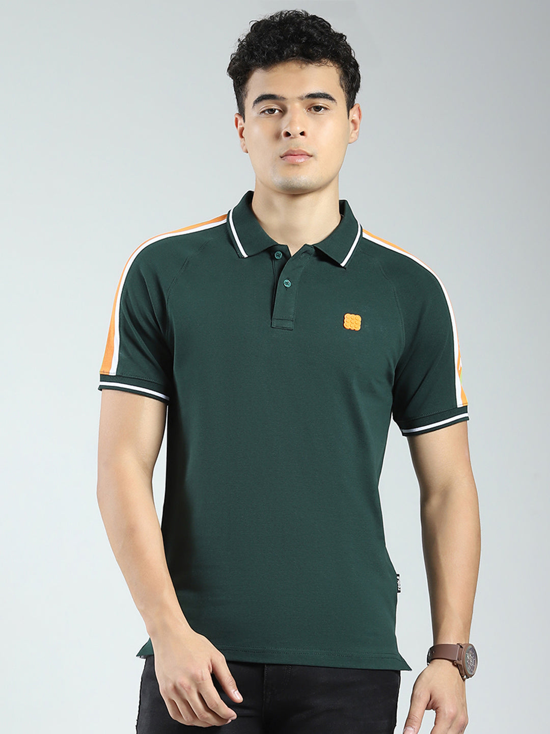 Rock.it Men Green Solid Collar Half Sleeve T-Shirt
