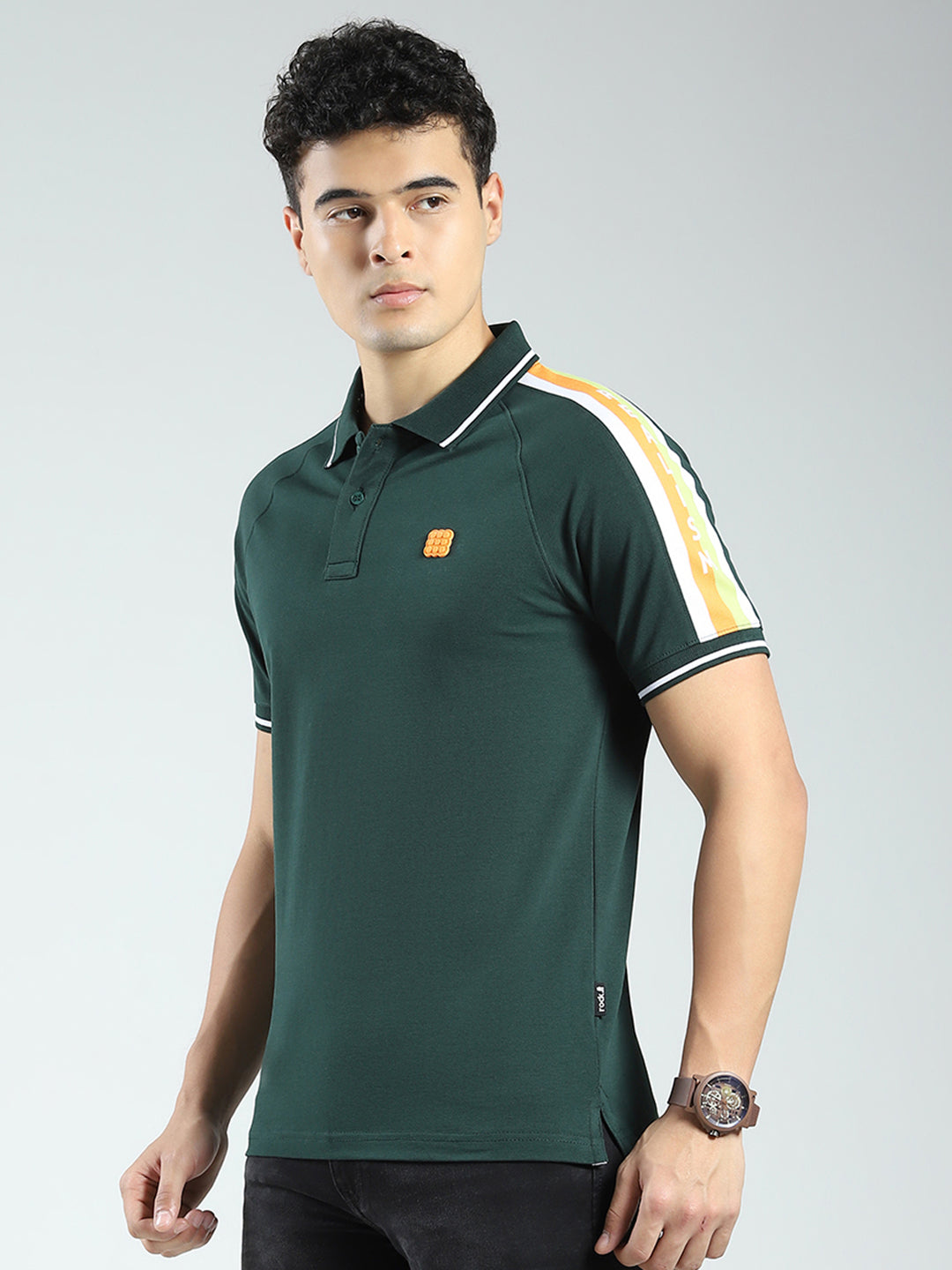 Rock.it Men Green Solid Collar Half Sleeve T-Shirt