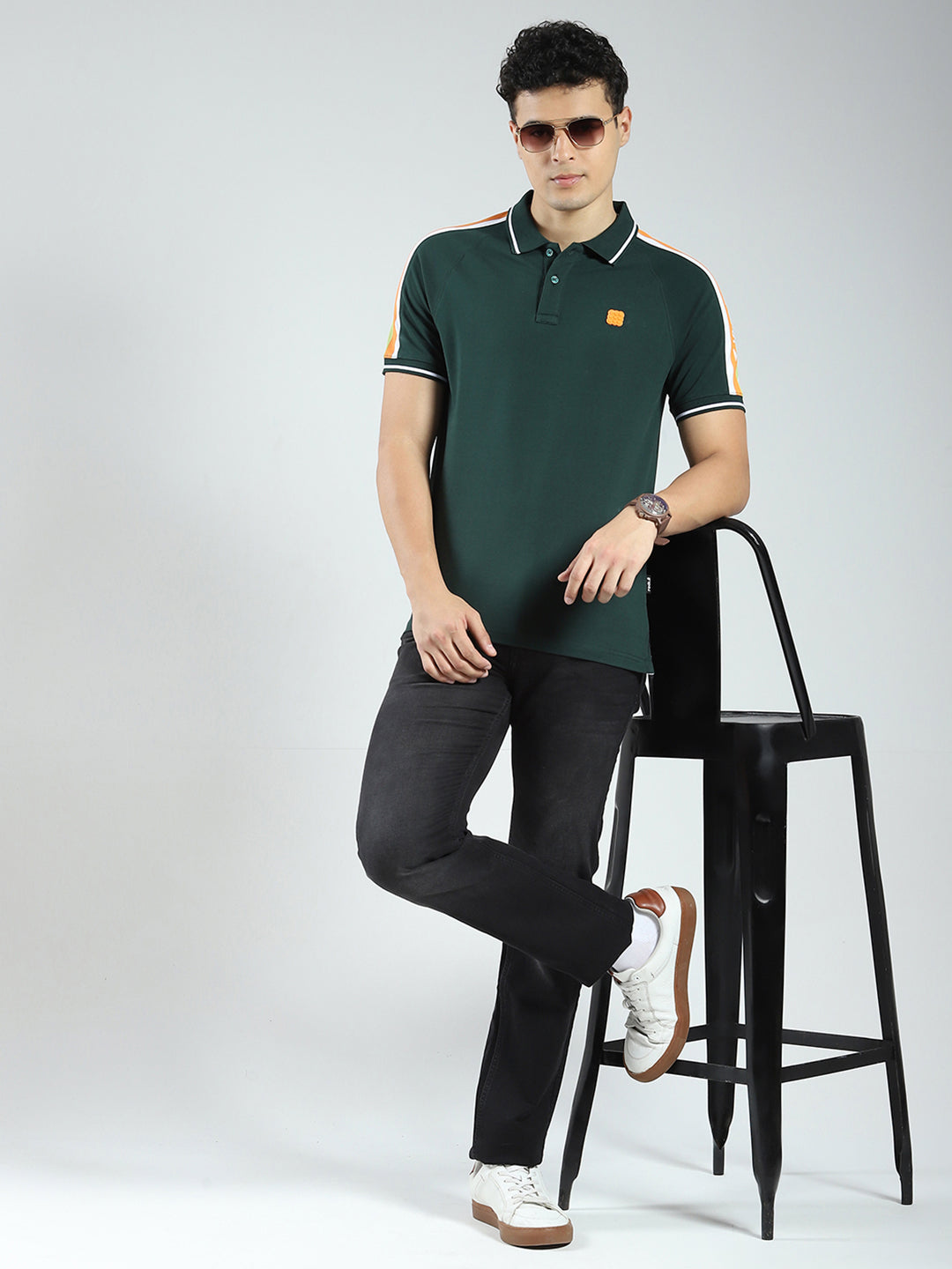 Rock.it Men Green Solid Collar Half Sleeve T-Shirt