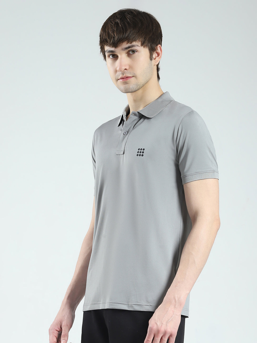 Rock.it Men Grey Solid Collar Half Sleeve T-Shirt