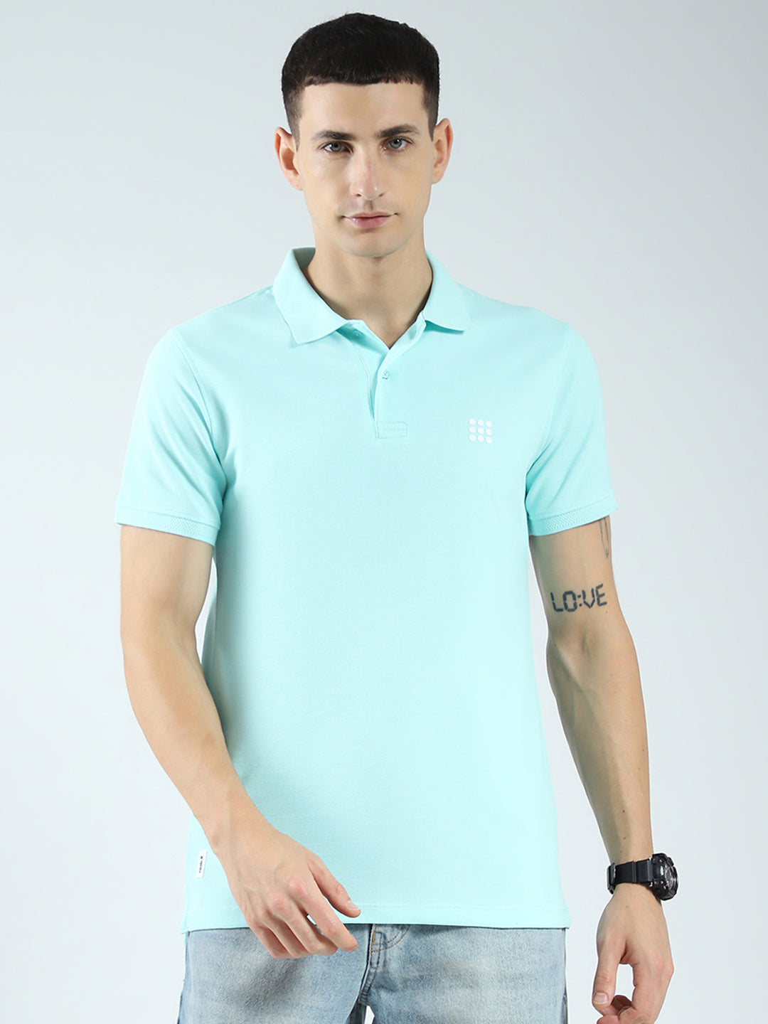 Rock.it Men Blue Solid Collar Half Sleeve T-Shirt