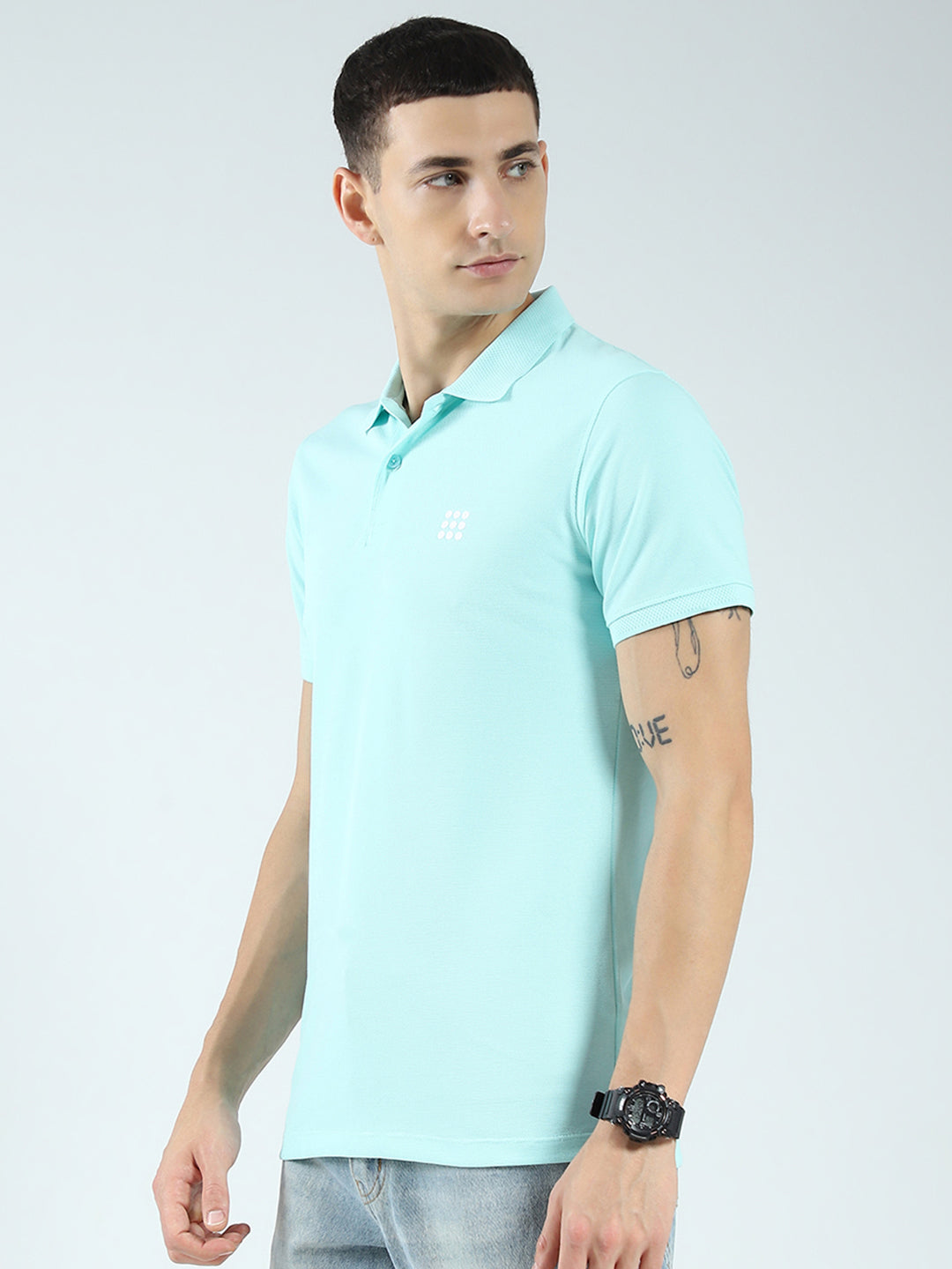 Rock.it Men Blue Solid Collar Half Sleeve T-Shirt