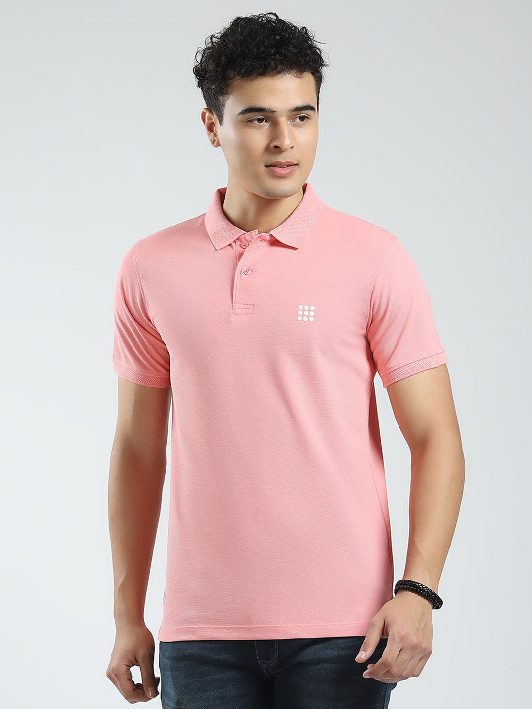 Rock.it Men Pink Solid Collar Half Sleeve T-Shirt