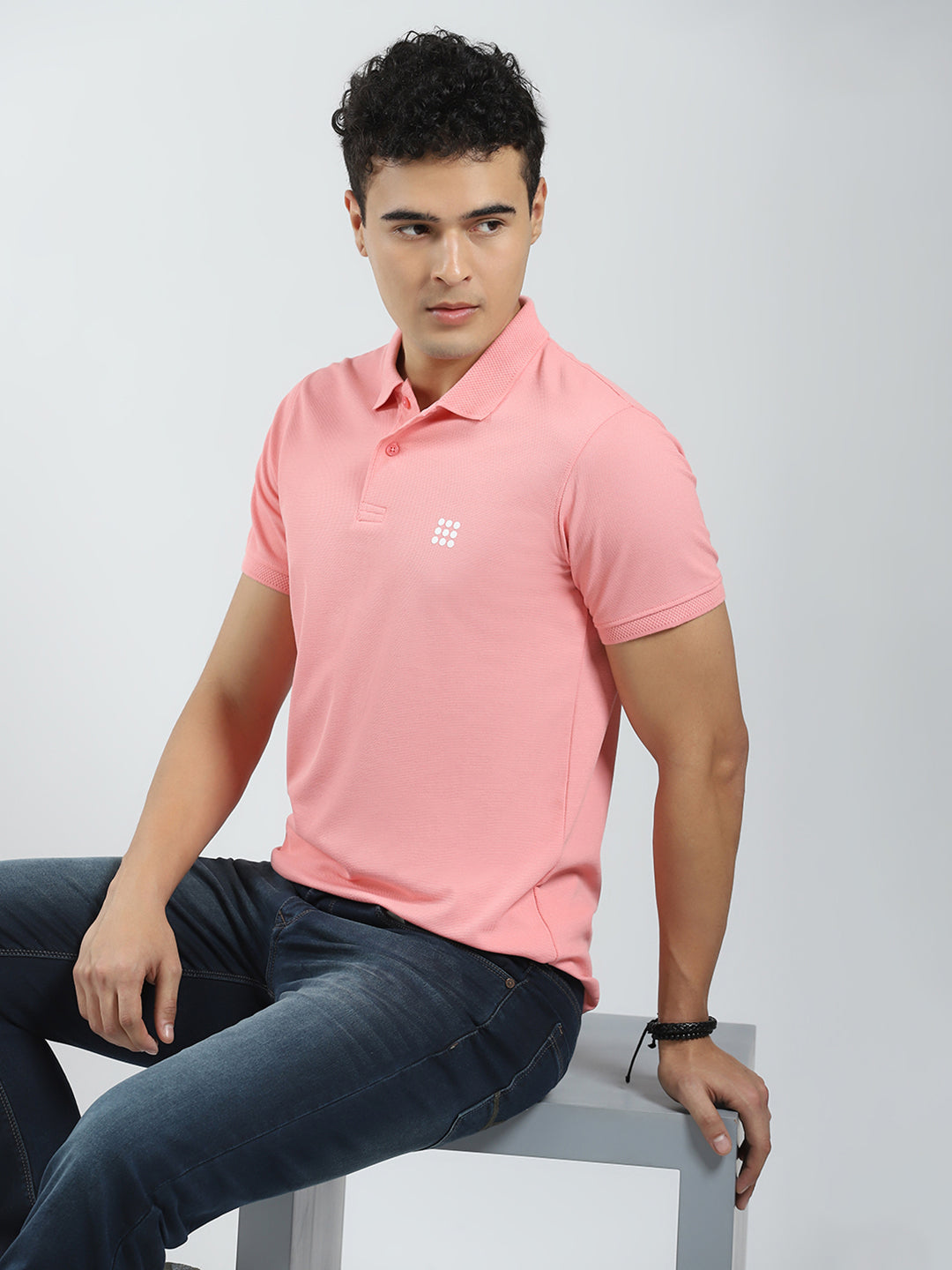 Rock.it Men Pink Solid Collar Half Sleeve T-Shirt