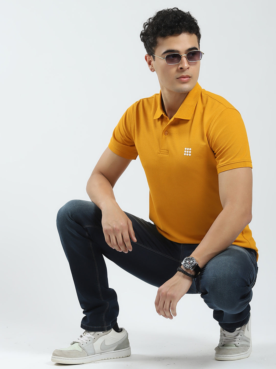 Rock.it Men Mustard Solid Collar Half Sleeve T-Shirt