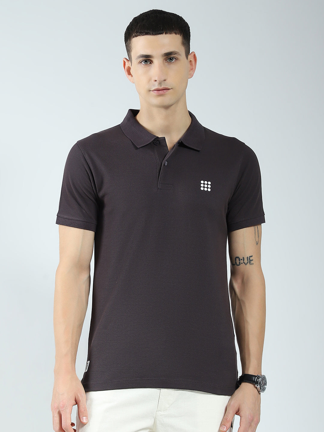 Rock.it Men Charcoal Solid Collar Half Sleeve T-Shirt