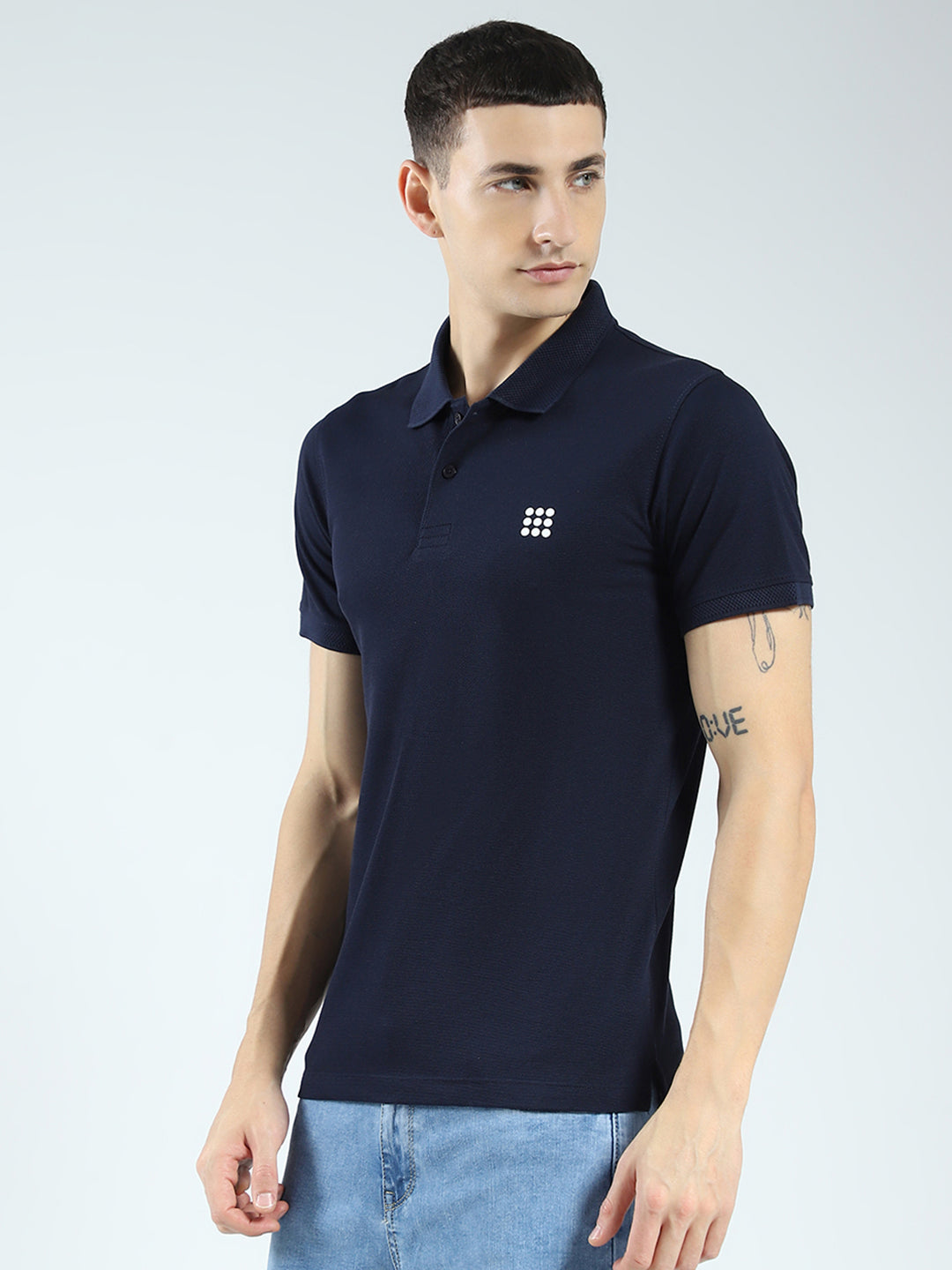 Rock.it Men Navy Blue Solid Collar Half Sleeve T-Shirt