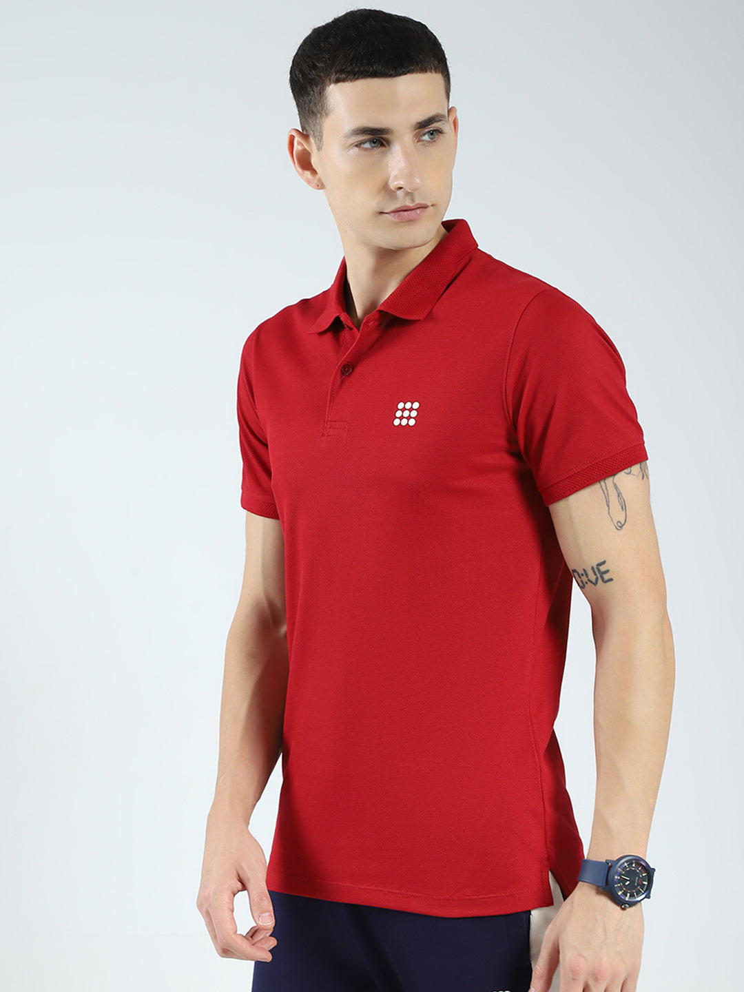 Rock.it Men Maroon Solid Collar Half Sleeve T-Shirt