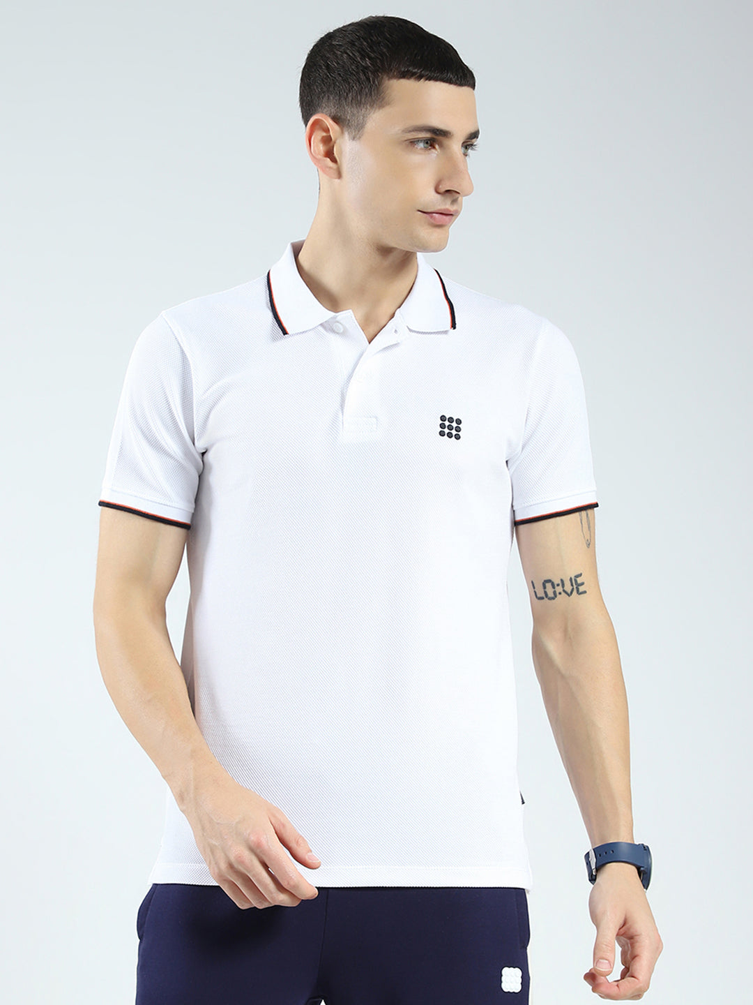 Rock.it Men White Self Design Collar Half Sleeve T-Shirt