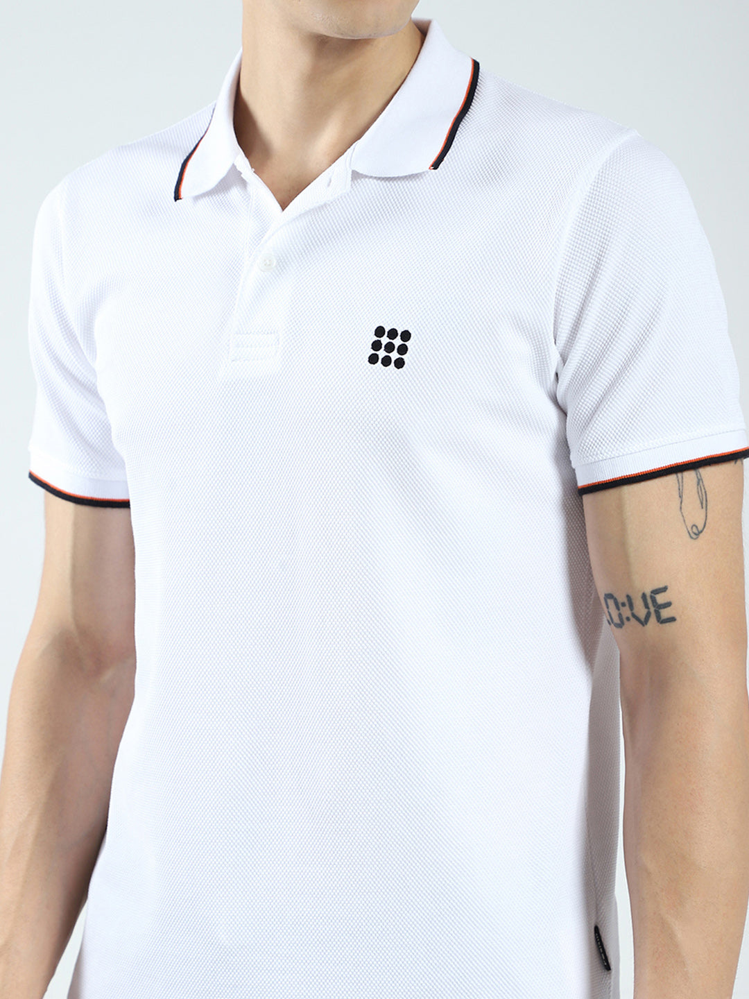 Rock.it Men White Self Design Collar Half Sleeve T-Shirt