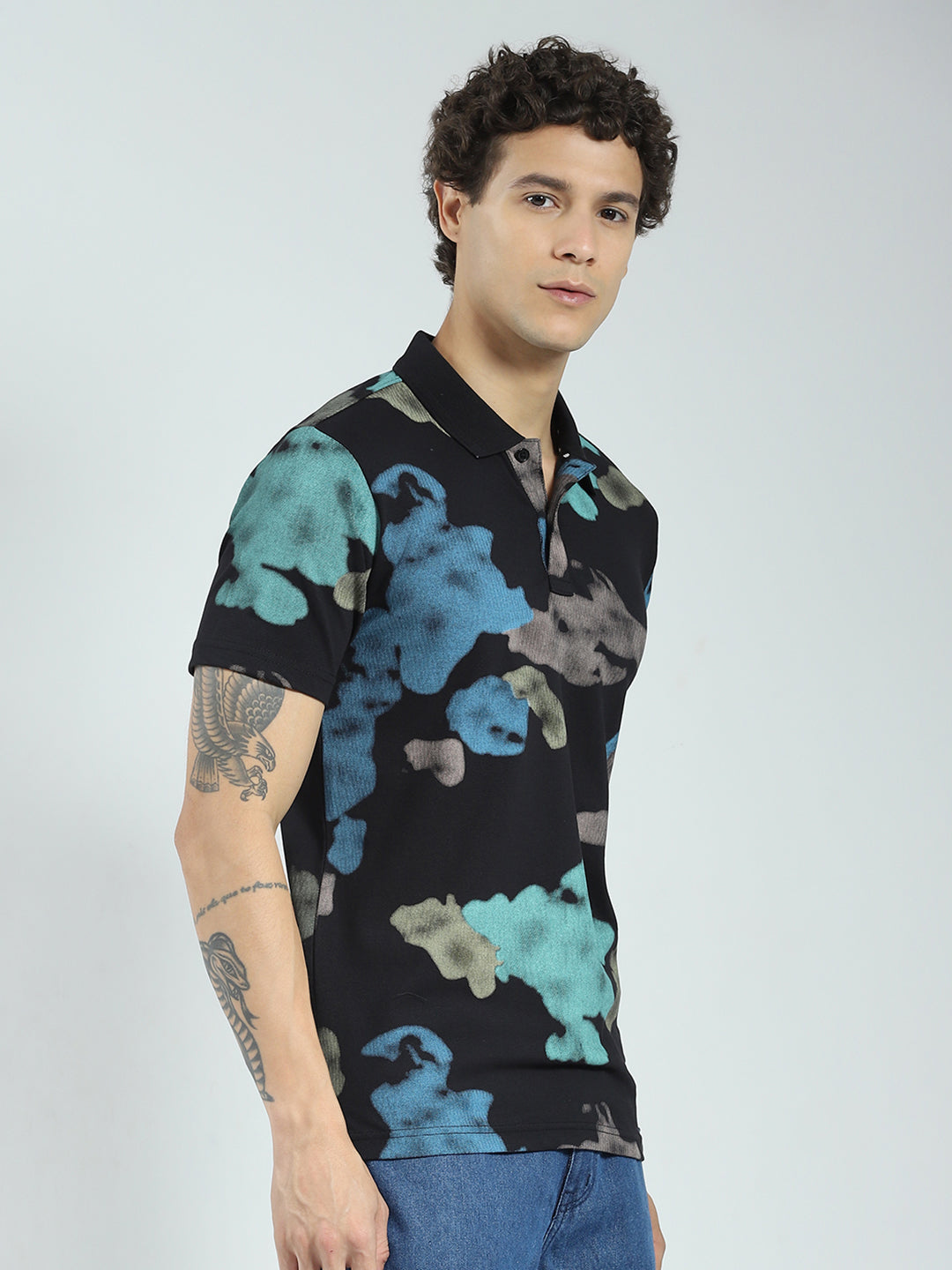Rock.it Men Black Printed Collar Half Sleeve T-Shirt