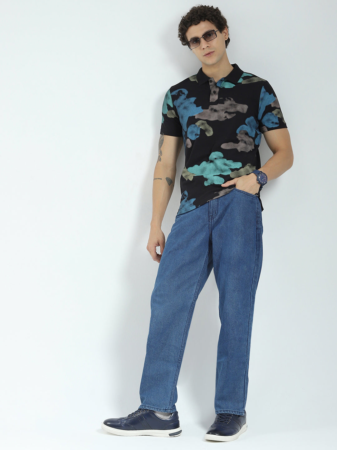 Rock.it Men Black Printed Collar Half Sleeve T-Shirt