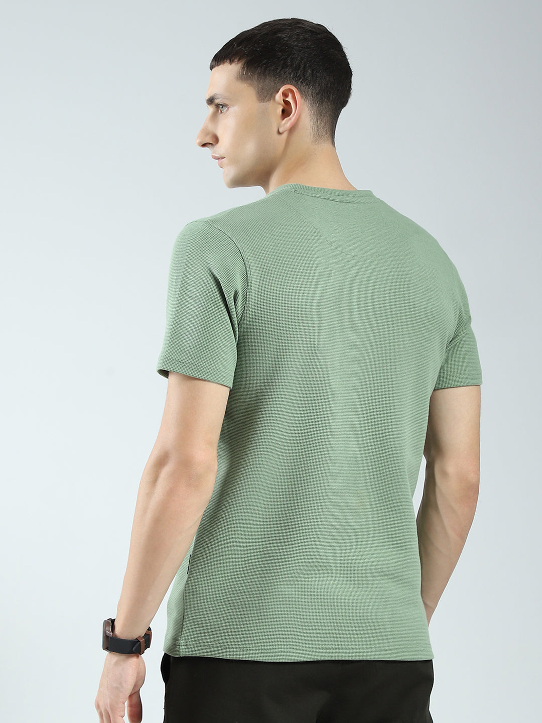 Rock.it Men Green Solid Round Neck Half Sleeve T-Shirt