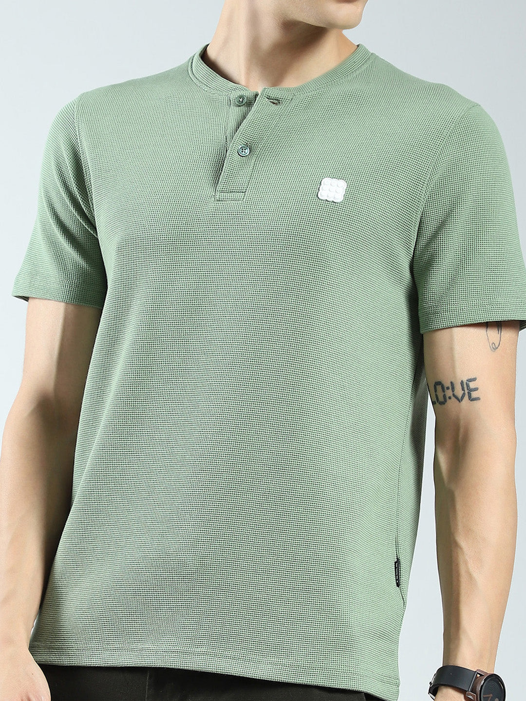 Rock.it Men Green Solid Round Neck Half Sleeve T-Shirt