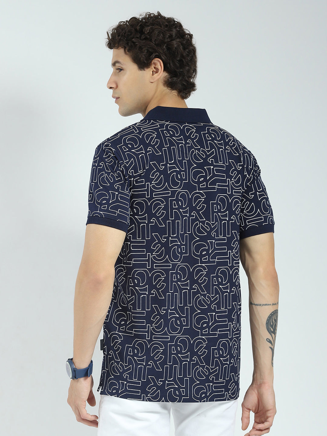 Rock.it Men Navy Blue Printed Collar Half Sleeve T-Shirt