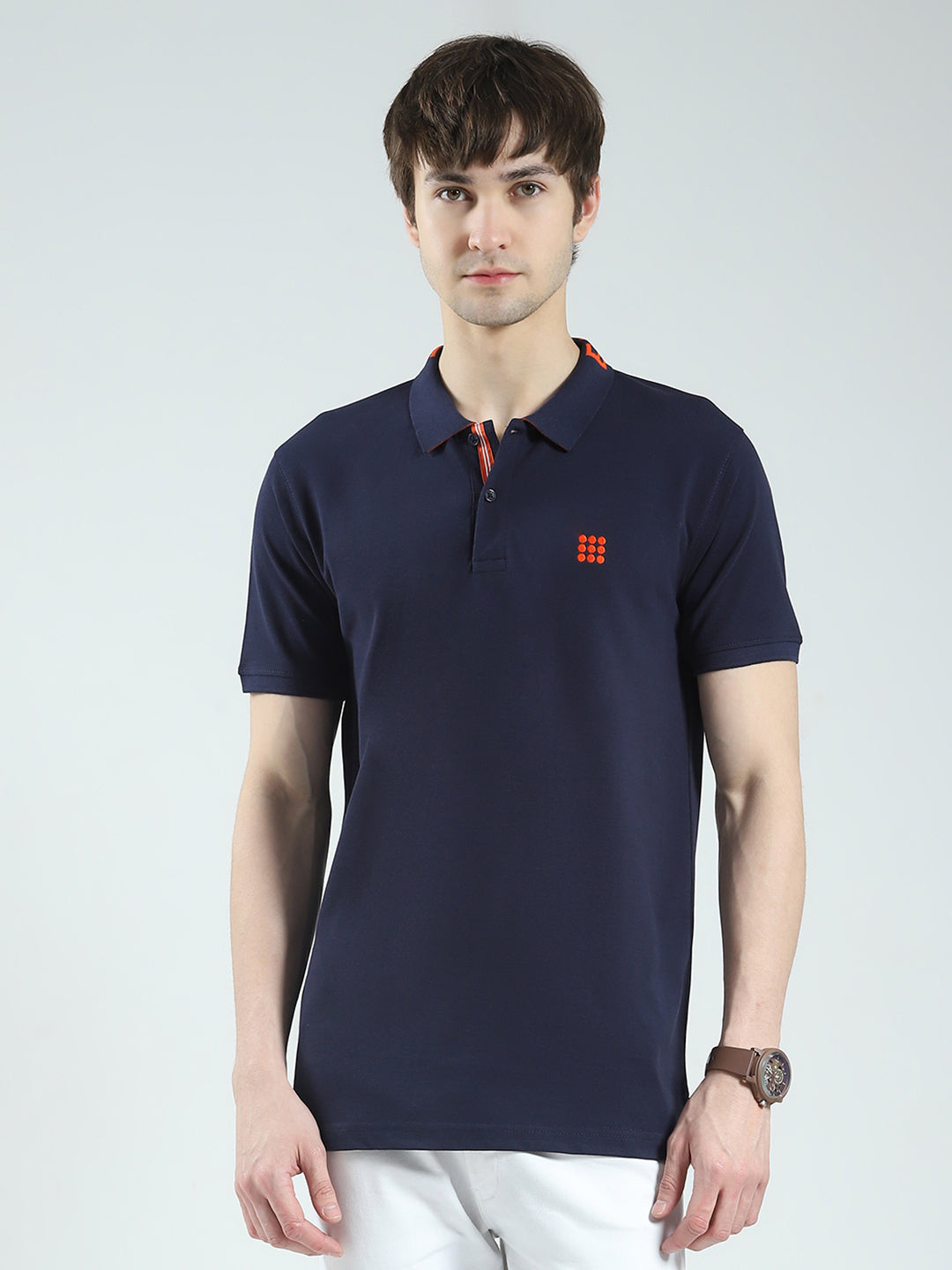 Rock.it Men Navy Blue Solid Collar Half Sleeve T-Shirt