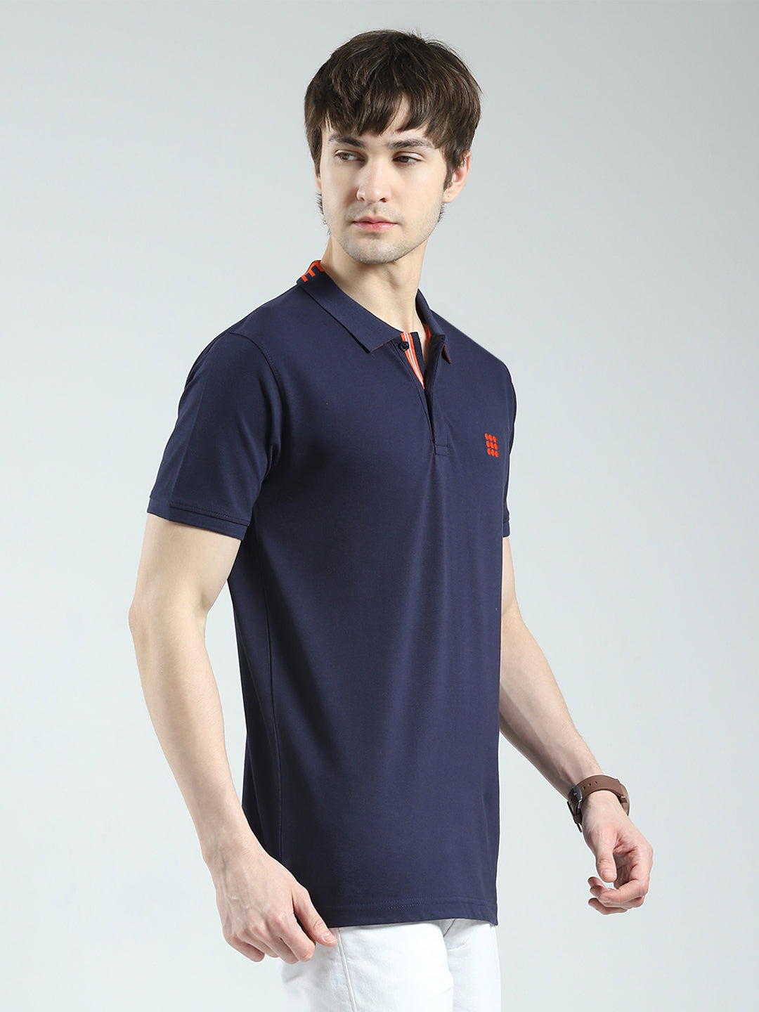Rock.it Men Navy Blue Solid Collar Half Sleeve T-Shirt