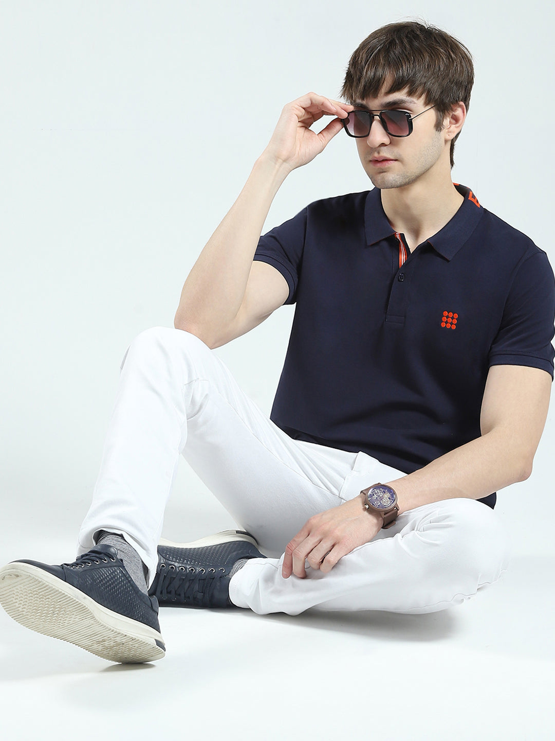 Rock.it Men Navy Blue Solid Collar Half Sleeve T-Shirt