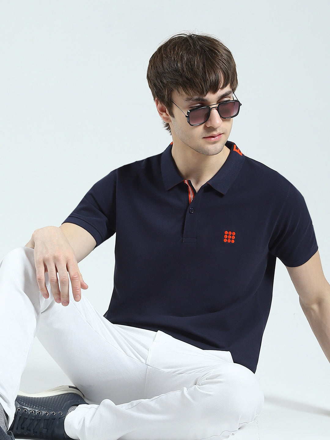 Rock.it Men Navy Blue Solid Collar Half Sleeve T-Shirt