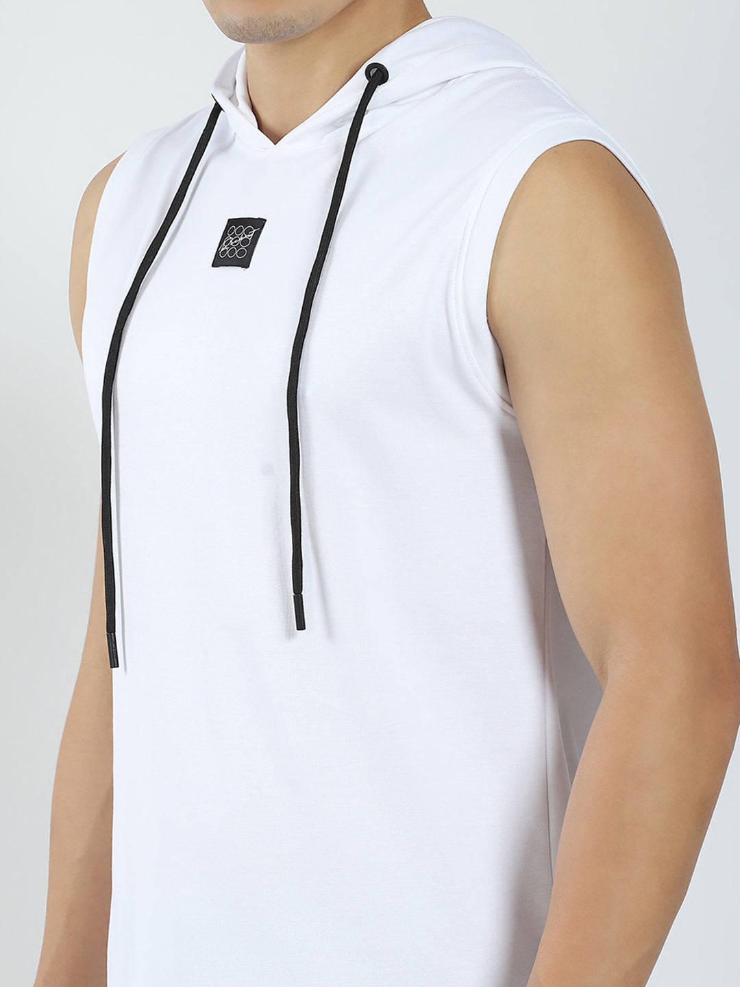 Rock.it Men White Solid Hooded Sleeveless T-Shirt