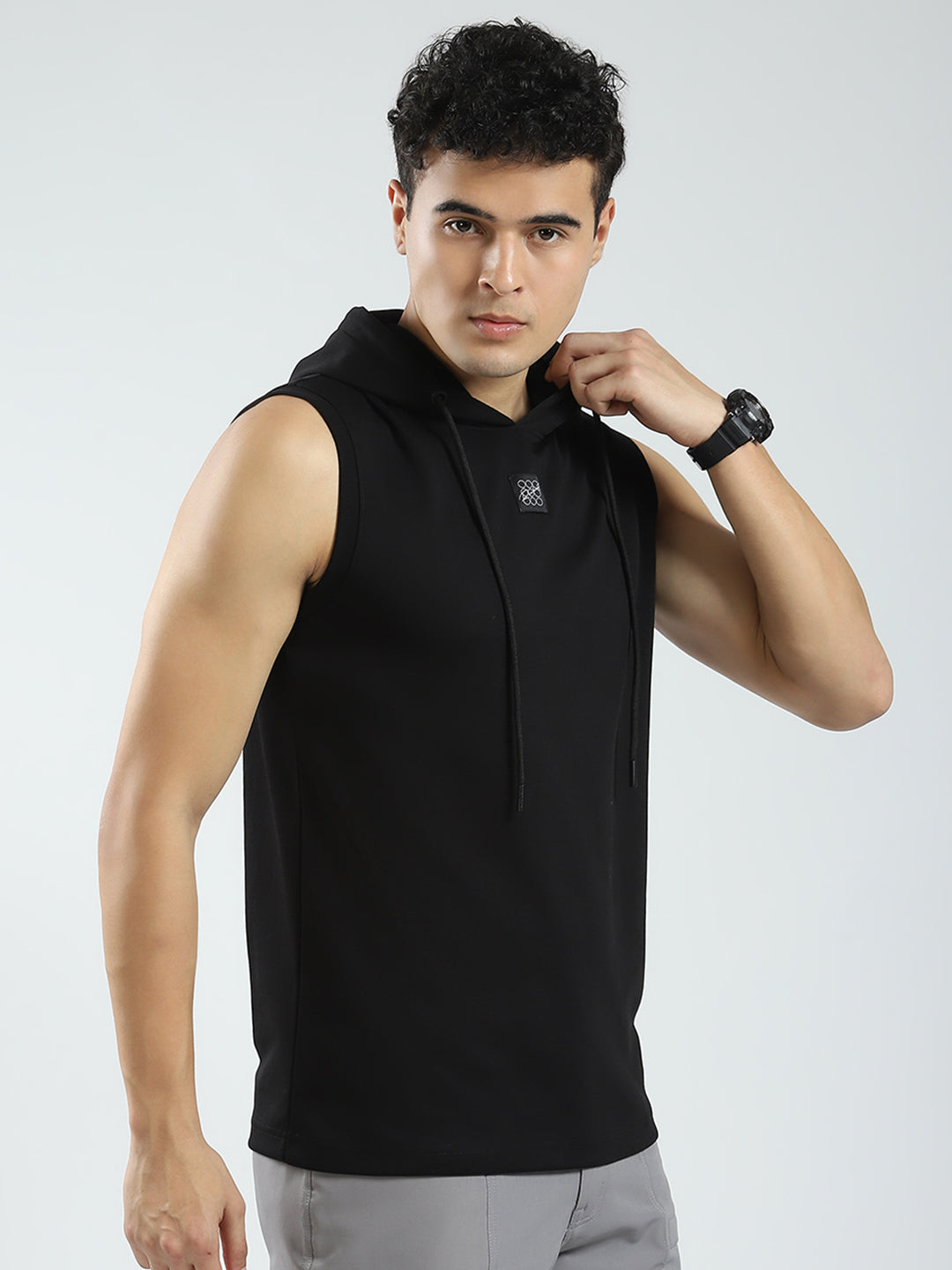 Rock.it Men Black Solid Hooded Sleeveless T-Shirt