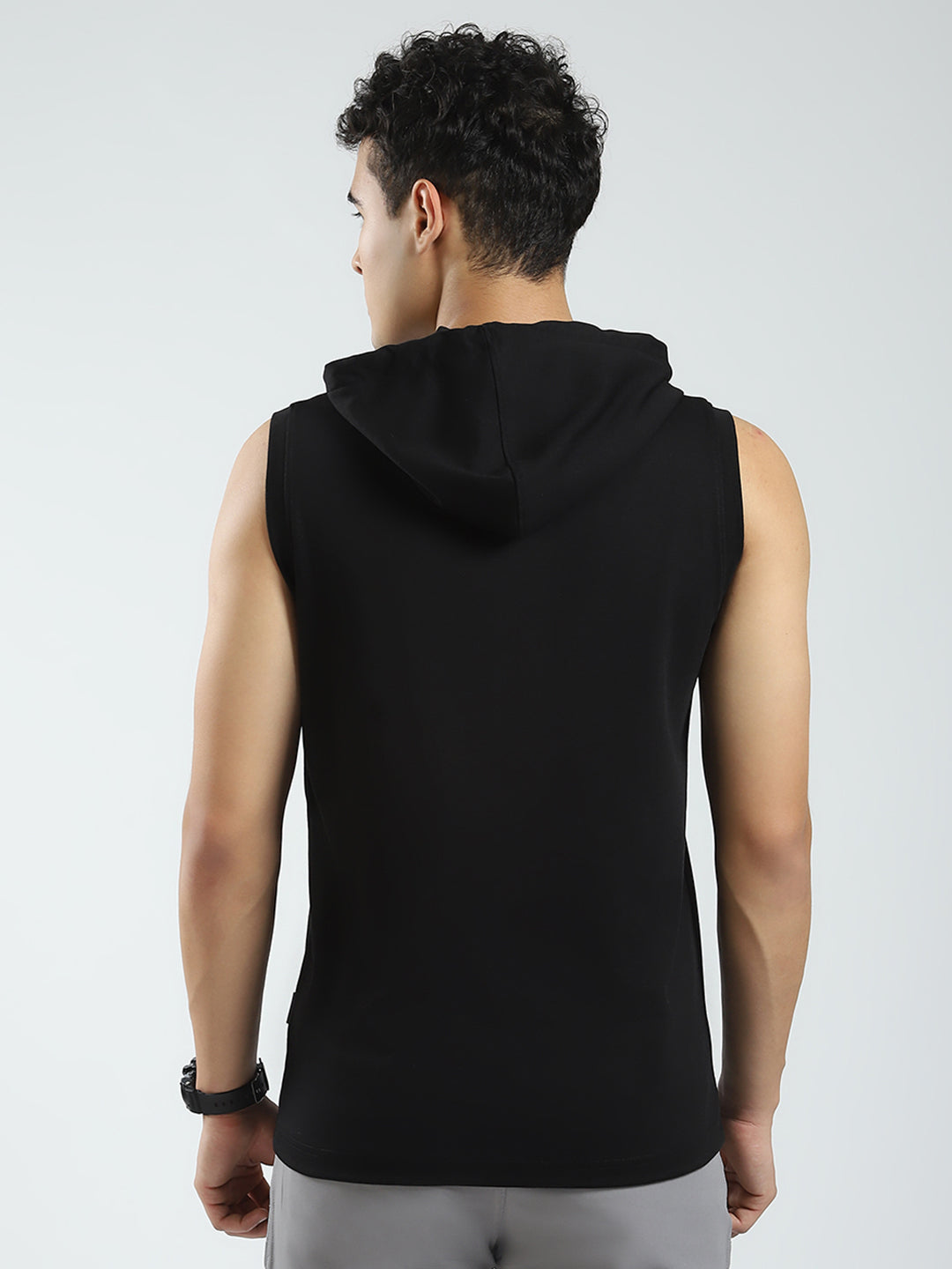 Rock.it Men Black Solid Hooded Sleeveless T-Shirt