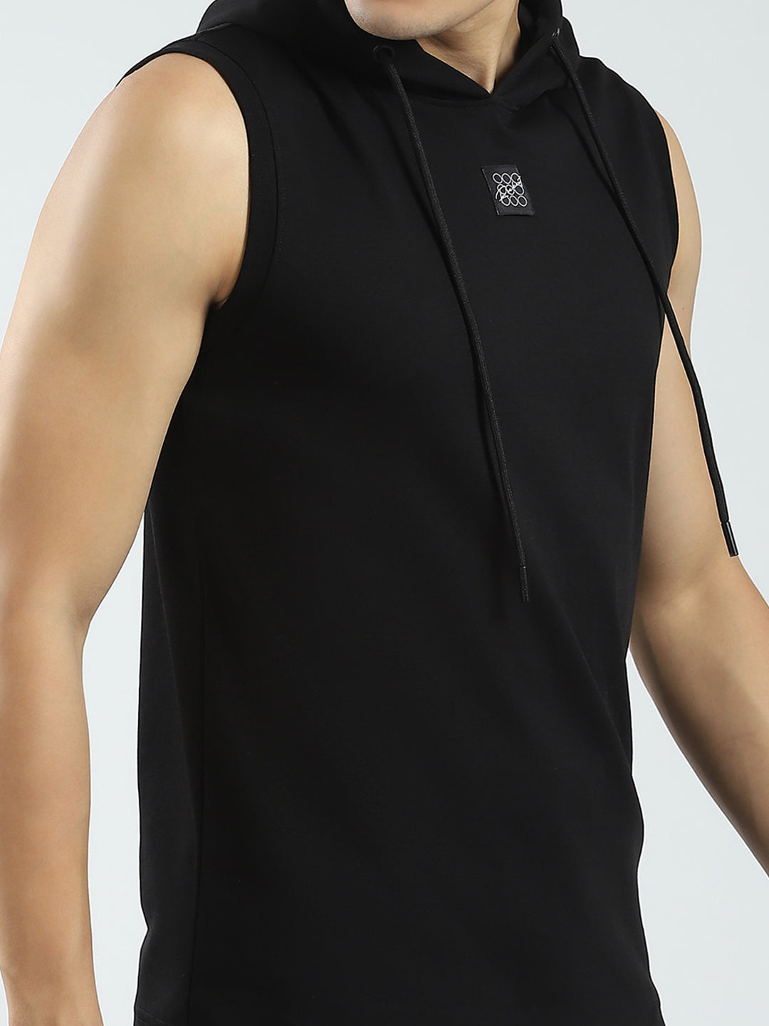 Rock.it Men Black Solid Hooded Sleeveless T-Shirt