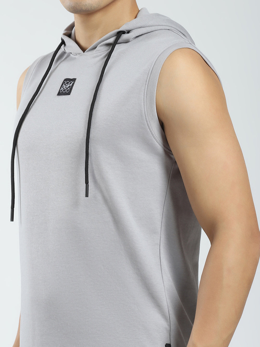 Rock.it Men Grey Solid Hooded Sleeveless T-Shirt