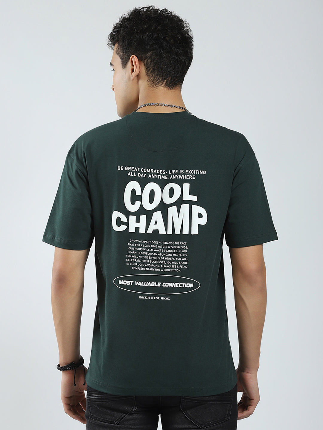 Rock.it Men Green Printed Round Neck Half Sleeve T-Shirt