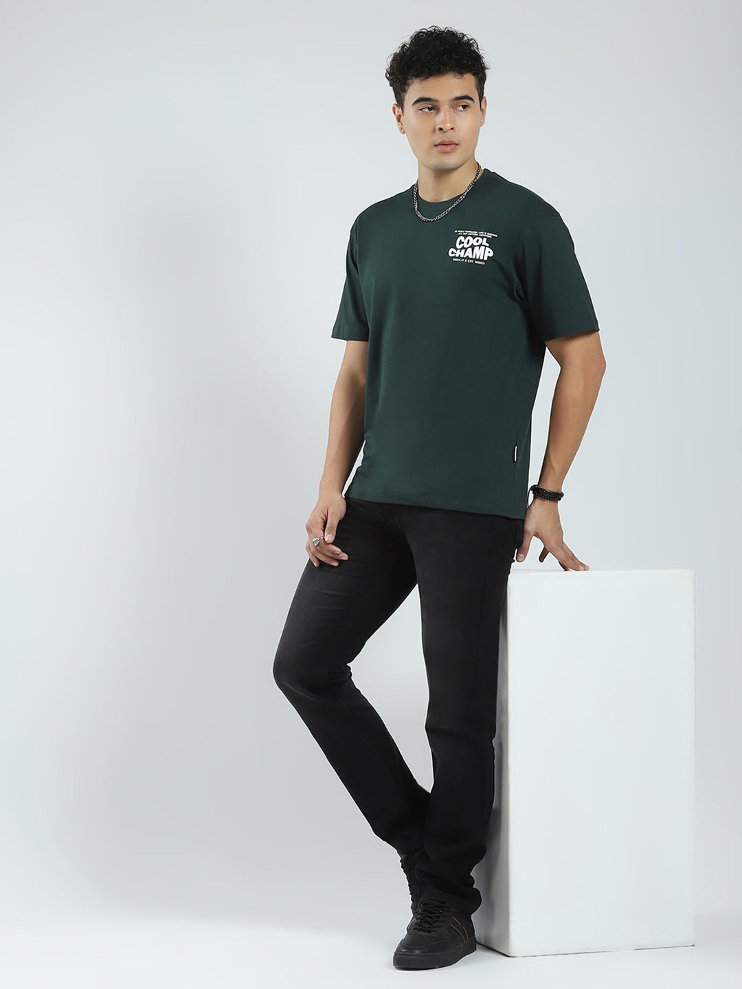 Rock.it Men Green Printed Round Neck Half Sleeve T-Shirt