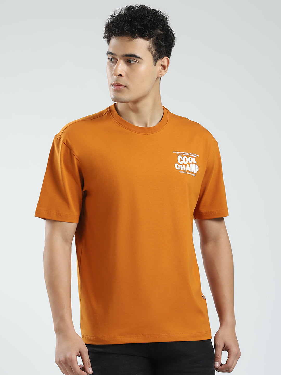 Rock.it Men Mustard Printed Round Neck Half Sleeve T-Shirt