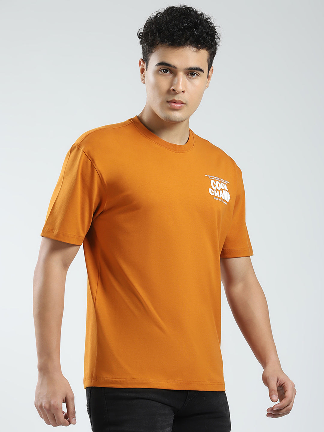 Rock.it Men Mustard Printed Round Neck Half Sleeve T-Shirt
