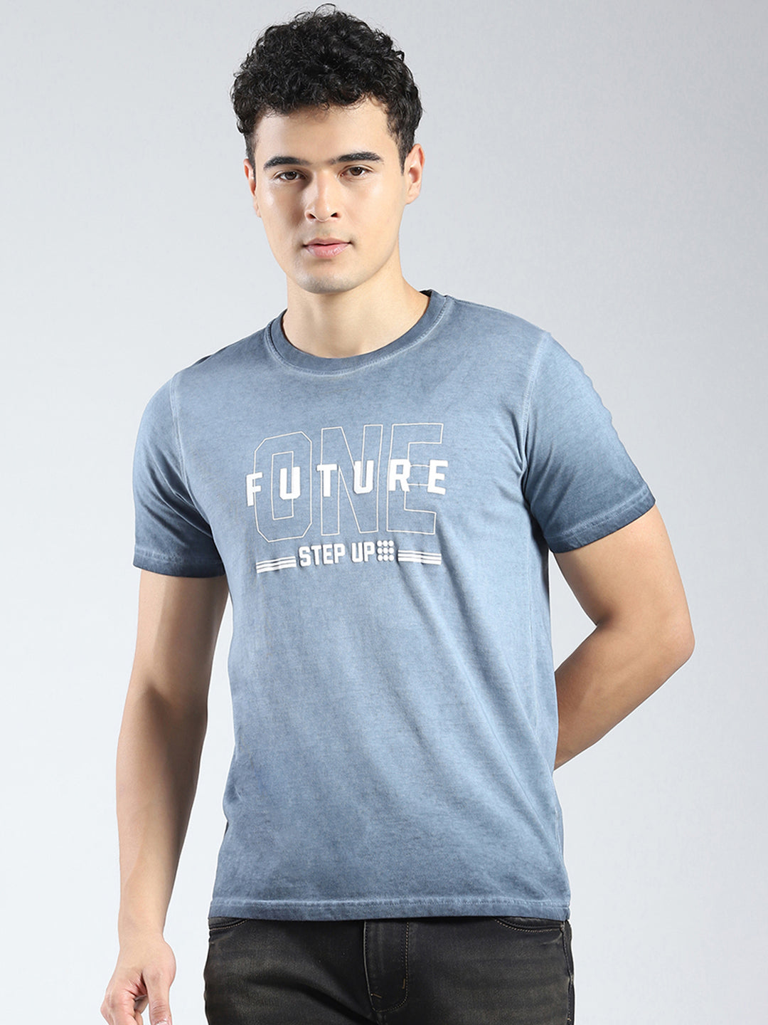 Rock.it Men Blue Printed Round Neck Half Sleeve T-Shirt