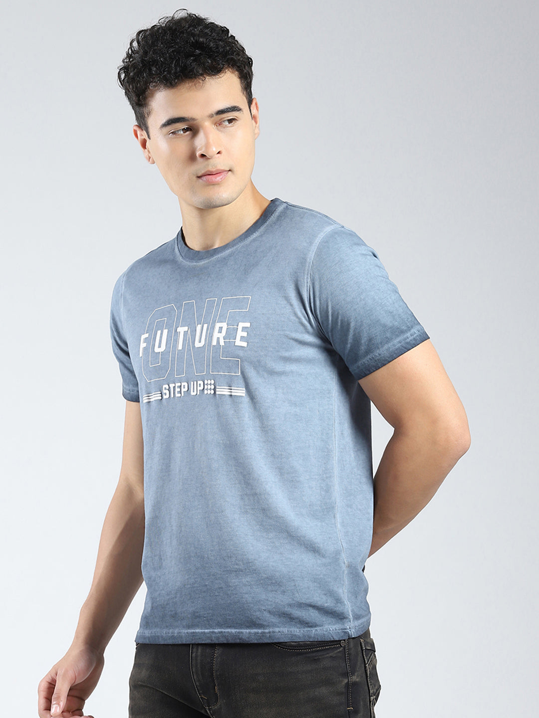 Rock.it Men Blue Printed Round Neck Half Sleeve T-Shirt