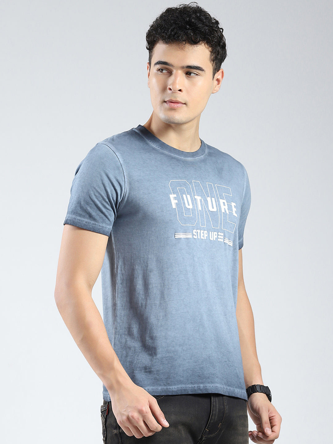 Rock.it Men Blue Printed Round Neck Half Sleeve T-Shirt