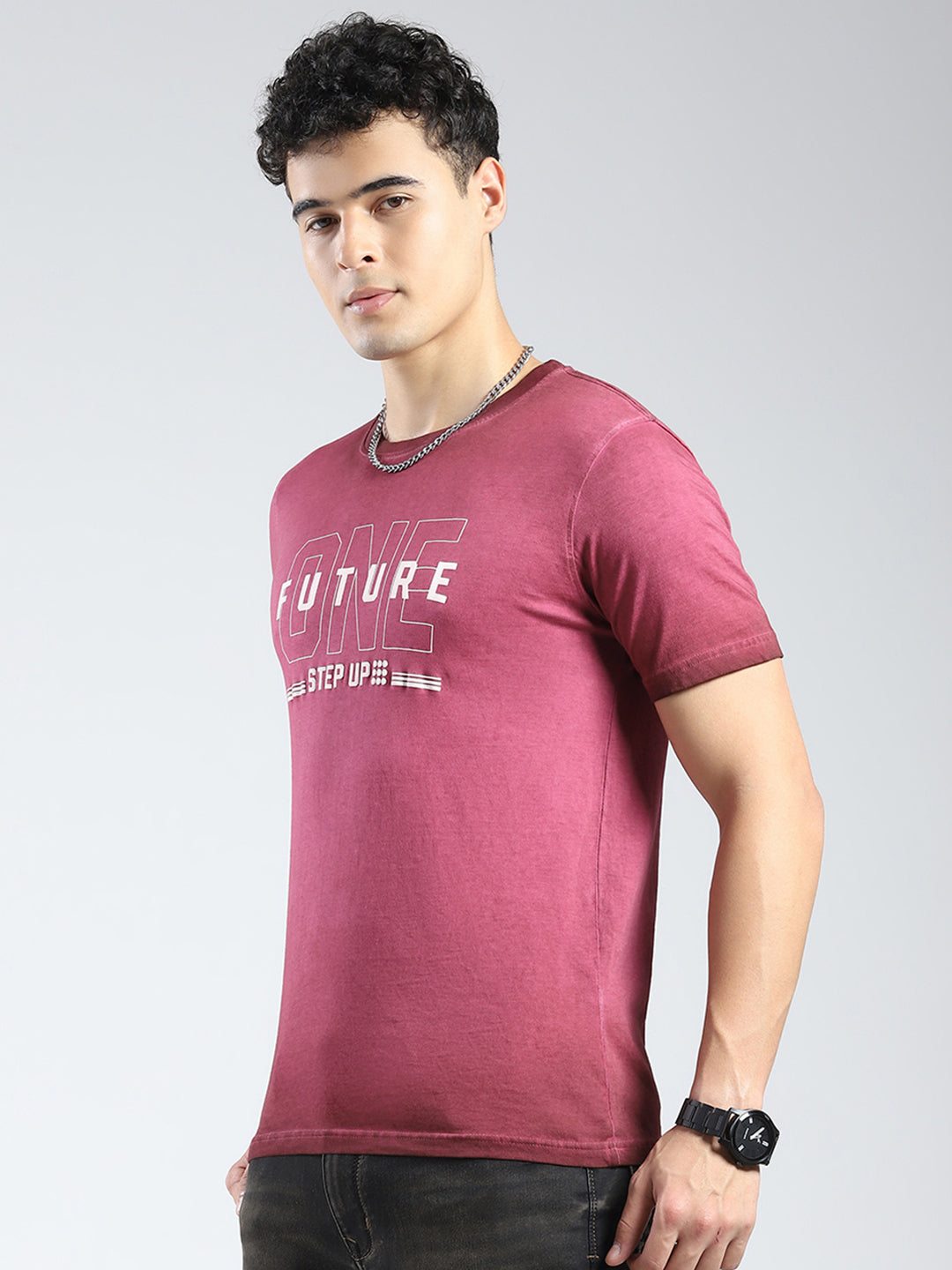 Rock.it Men Burgundy Printed Round Neck Half Sleeve T-Shirt