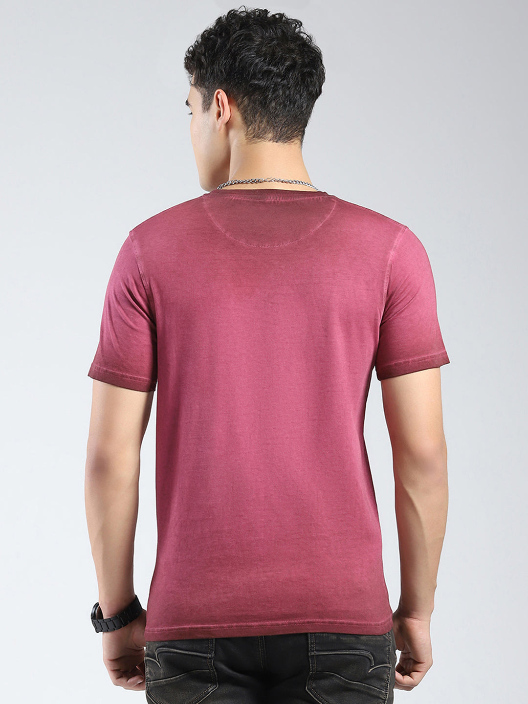 Rock.it Men Burgundy Printed Round Neck Half Sleeve T-Shirt
