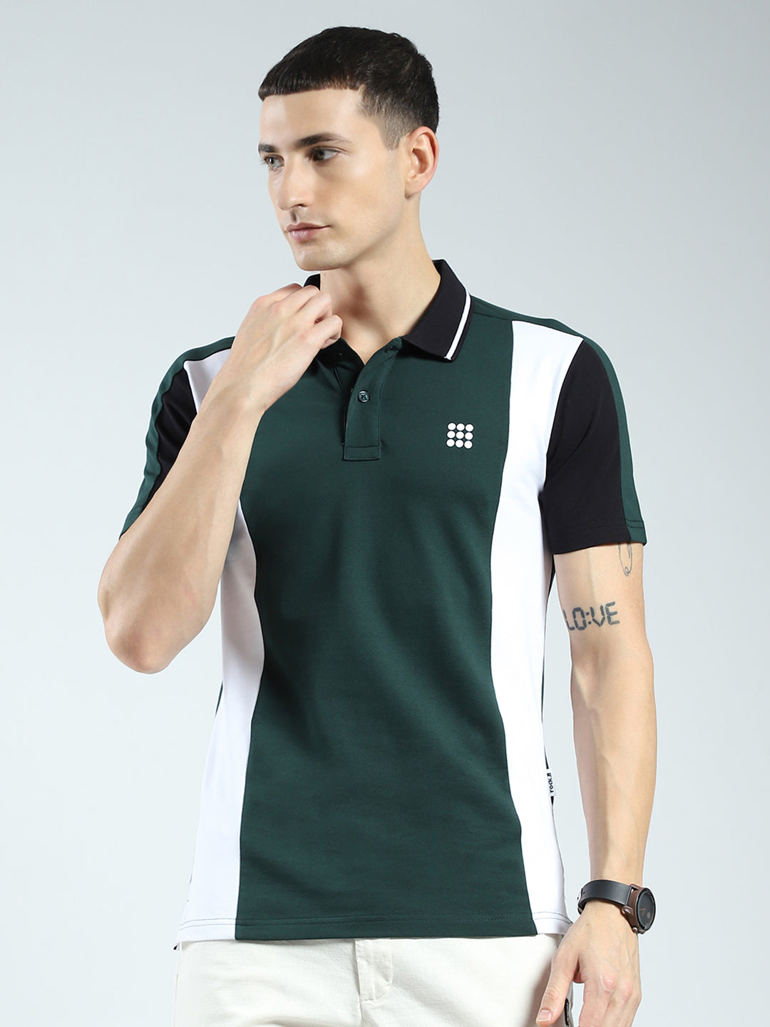 Rock.it Men Green Solid Collar Half Sleeve T-Shirt