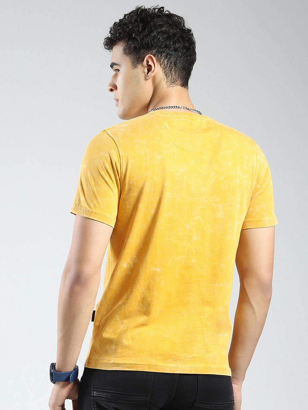 Rock.it Men Mustard Printed Round Neck Half Sleeve T-Shirt